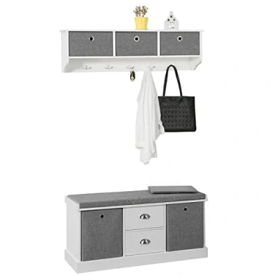 Abbildung von SoBuy Wandgarderobe Set Flurset Flurmöbel Schuhbank mit Sitzfläche Flurgarderobe FSR66 HG+FRG282 W