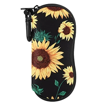 Abbildung von MoKo Brillenetui [Ultra Lightweight] Neopren Reißverschluss Sonnenbrille Tasche mit Gürtelclip für Brillen, Rahmen, Tragbare Case Schlüssel, Bleistifte, Karten Sonnenblume