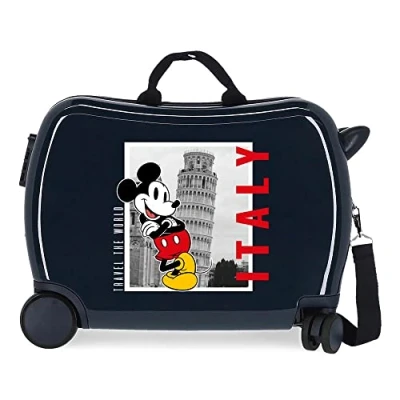 Abbildung von Disney Mickey und Minnie reisen um die Welt, Italien, blauer Kinderkoffer, 50 x 39 20 cm, starres ABS, seitlicher Kombinationsverschluss, 34 l, 1,8 kg, 4 Rollen, Handgepäck
