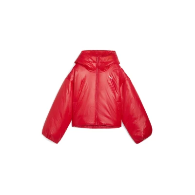 Abbildung von PUMA Wardrobe Essentials Shiny Wattierte Kapuzenjacke Damen, Kleidung, Rot, M