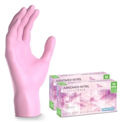 Abbildung von 200x ARNOMED Einweghandschuhe Pink (2x100 Stück), Einmalhandschuhe M, Nitril Handschuhe Einweg, Nitrilhandschuhe puderfrei, Gummihandschuhe Einweg Schutzhandschuhe in XS, S, L, XL