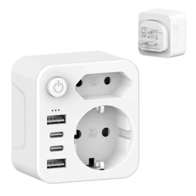 Abbildung von ZENIJUST Reiseadapter für Indien, Adapter Indien Steckdose, Steckdose,Reiseadapter TYP D, Sri Lanka, Nepal, Reisestecker (SP 363IN 3AC)