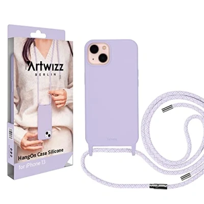 Abbildung von Artwizz HangOn Case kompatibel mit [iPhone 13] Elastische Schutzhülle aus Silikon als Handykette zum Umhängen Band Purple Sky