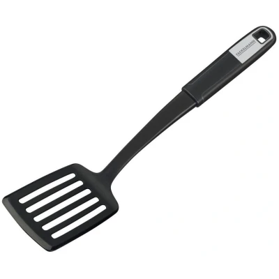 Abbildung von Fackelmann Schlitzwender 33 cm SENSE, Pfannenwender mit Funktionsteil aus Kunststoff, rutschfester Soft Touch Griff, für beschichtete Pfannen und Töpfe (Farbe: Silber/Schwarz), Menge: 1 Stück