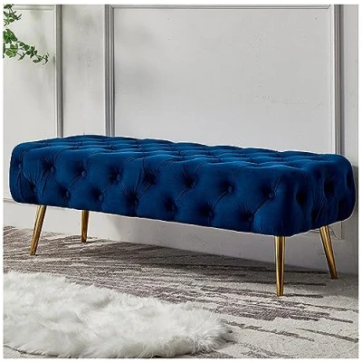 Abbildung von ZORZA Samt Sitzbank Sitzhocker Flur Bettbank Polsterbank Schuhbank mit Metallbeinen Moderne Hockerbank Aufwendiger Knopfheftung für Schlafzimmer/Wohnzimmer/Flur,I