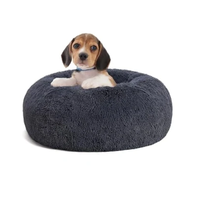 Abbildung von HMTOPE Orthopädisches Hundebett rund Hundekissen Hundesofa Katzenbett Donut Kuscheliges Hundekorb Waschbar, 60 cm Ø, Dunkelgrau