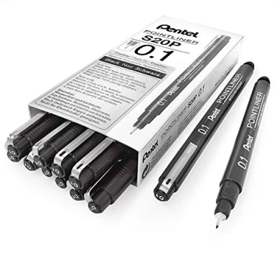 Abbildung von Pentel Pointliner S20P 1A, Fineliner, schwarz, wasserfest und lichtecht, 0,1 mm, 12 Stück
