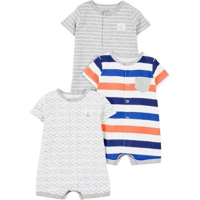Abbildung von Simple Joys by Carter&#039;s Baby Jungen 3 Pack Snap up Rompers Strampler, Ministreifen/Streifen/Wal, 0 Monate (3er Pack)