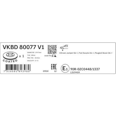 Abbildung von SKF VKBD 80077 V1 Bremsscheibe 295 26 5 2 114,3 innenbelüftet beschichtet FIAT: Ducato III Kastenwagen, Pritsche / Fahrgestell