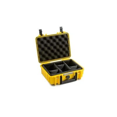Abbildung von B&amp;W Transportkoffer Outdoor Typ 1000 Gelb mit variabler Facheinteilung wasserdicht nach IP67 Zertifizierung, staubdicht, bruchsicher und unverwüstlich