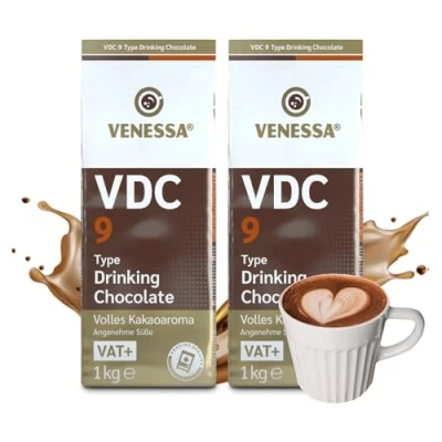 Abbildung von VENESSA VDC9 Trinkschokolade 2 x 1kg Probierpack Kakaopulver mit 9% Premium Kakao und Milchanteil für Heißgetränkeautomat Löslich, leicht süß, cremig