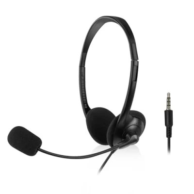 Abbildung von ACT Headset PC mit Mikrofon, On Ear Kopfhörer, 3.5mm Klinkenstecker, Kabellänge 2m AC9330