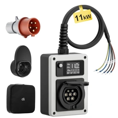 Abbildung von dé Wallbox 11kW 16A EV Charger mit Typ 2 Steckdose und Offenes Ende, Mobile Ladestation Stromzähler, RFID Karte für ID.4 ID.5, Model Y, 3, e up, tron, Zoe andere PHEV
