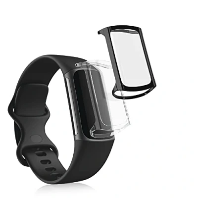 Abbildung von kwmobile 2X Schutzhülle kompatibel mit Fitbit Charge 6 / 5 Hülle Fullbody Cover Set aus Silikon Transparent Schwarz