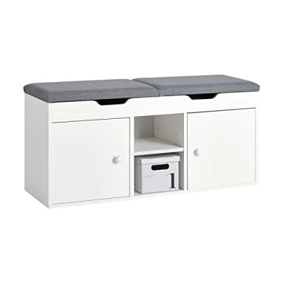 Abbildung von SoBuy FSR96 W Sitzbank mit Zwei Sitzkissen Schuhbank Stauraum Garderobenbank Truhenbank Schuhtruhe Dielenbank weiß BHT ca: 100x48x34cm