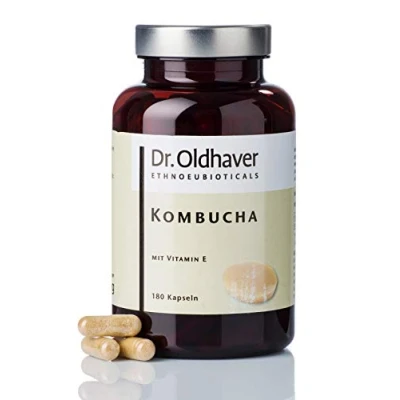 Abbildung von Dr. Oldhaver Kombucha + Vitamin E, Hochwertiger und Hochdosierter Kombuchatee Extrakt, Exzellentes Preis Leistungsverhältnis, Kombination mit E gegen oxidativen Stress, 180 Kapseln