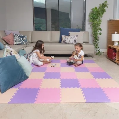 Abbildung von MioTetto Krabbelmatte Baby Zertifiziert, Sicher, Robust Spielmatte Baby, Puzzlematte, Kinderteppich Stilvolle, Wasserfeste, Einfache Montage Für Familien &amp; Großeltern, 16/36 Fliesen