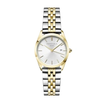 Abbildung von Rosefield The Ace XS Silver Gold Duotone mit Weiß Silbernes Zifferblatt und 29 mm Goldgehäuse ASDSSG A16 Edelstahl