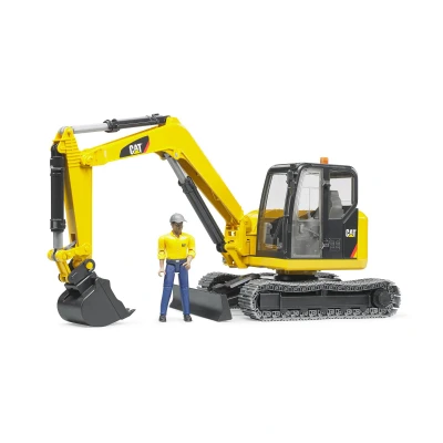 Abbildung von Bruder CAT Minibagger mit Bauarbeiter 1:16