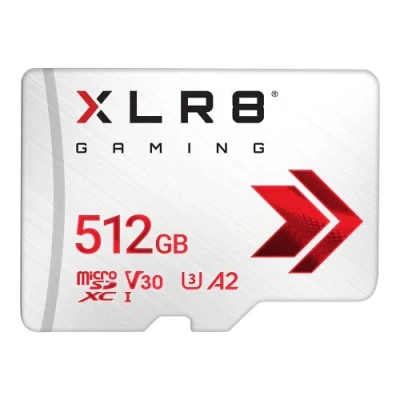 Abbildung von PNY XLR8 Gaming 512 GB Class 10 U3 V30 A2 microSDXC Flash Speicherkarte, Lesegeschwindigkeit bis zu 100 MB/s, ideal für Smartphones, Tablets, Handheld Konsolen, weiß