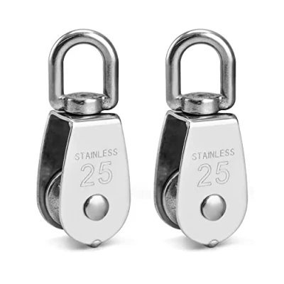 Abbildung von QWORK 2 Stück M25 Umlenkrolle 304 Edelstah Seilrollen für Drahtseile Seile Bis 11 mm Durchmesser, Tragkraft 150kg