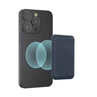 Abbildung von kwmobile Wallet Kartenhalter kompatibel mit Apple iPhone 16/15 / 14/13 12 Serie Magnetische Karten Hülle MagSafe Halter Stoffbezug Karibikblau