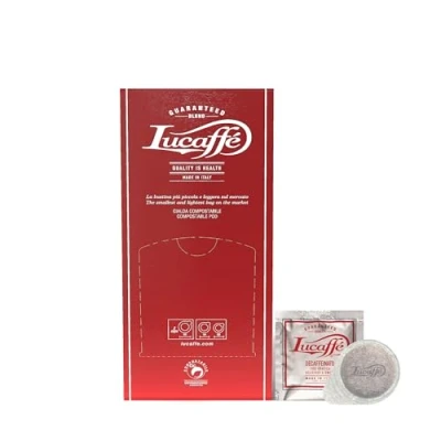 Abbildung von 150 ESE Kaffeepads entkoffeiniert Ø44mm Lucaffé Decaffeinato Nachhaltig (kompostierbar), süßer Geschmack, Made in Italy