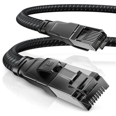 Abbildung von CSL CAT 8 LAN Kabel Netzwerkkabel 0,25m Flach Ethernet Patch 2000MHz 8.1 Glasfaser Hochgeschwindigkeit 40Gbps RJ45 Flachbandkabel mit Baumwollmantel 25cm