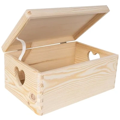 Abbildung von Creative Deco Aufbewahrungsbox Holzkiste mit Deckel Erinnerungsbox Holzbox, herzförmige Griffe