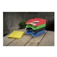 Abbildung von Leitz Briefablage A4, 5er Pack, 100 % recyclebar, stapelbare Ablagefächer, klimakompensiert, Blauer Engel, Recycle Sortiment, Schwarz, 52275095