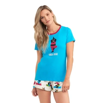 Abbildung von Hatley Damen Cute Animal Pajama Tees Pyjamaoberteil, Yoga Bär, Klein