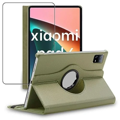 Abbildung von ebestStar Hülle für Xiaomi Pad 6 Pro, Drehbar Schutzhülle, PU Lederhülle, Rotierende Ständer Etui, Rotating Case Cover, Gold + Panzer Schutz Glas