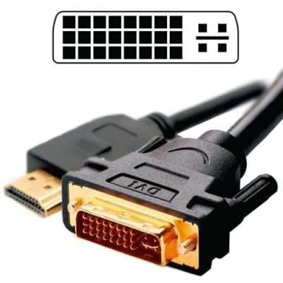 Abbildung von KALEA INFORMATIQUE DVI Male (DVI I DUAL LINK 24+5) auf HDMI (19 Punkte) Kabel. Länge des Kabels 1,8M.