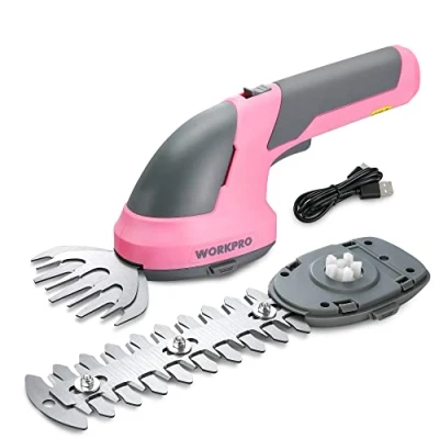 Abbildung von WORKPRO Gartenschere akku 7,2V Rosa, handliche Grasschere mit 2 Messern 2.000mAh und Typ C Kabel Strauchschere elektrisch, in 1 Heckenschere Schnittbreite 10cm, Schnittlänge 15cm