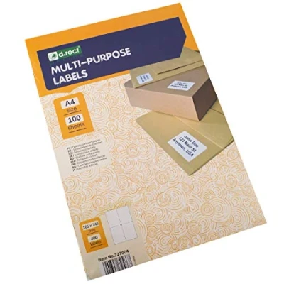 Abbildung von D.RECT Universaletiketten (105x148mm auf DIN A4)Selbstklebendes Druckerpapier Klebeetiketten Zum Bedrucken Aufkleber Bedruckbar 100 Blatt/Packung 4 Etiketten/Blatt 400 Stücke Weiß