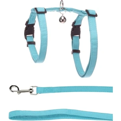 Abbildung von Flamingo Geschirr mit Leine Lomi Hellblau A: 22 36cm, B: 27 46cm, C: 110cm x 10mm 2mm, Elegant, Sicher und Stilvoll für Katzen
