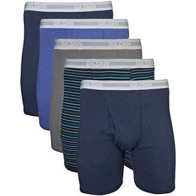 Abbildung von Gildan Herren Underwear Boxer Briefs, Multipack Retroshorts, Mixed Navy (5er Pack), S