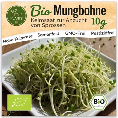 Abbildung von Little Plants Bio Mungbohne Sprossen Samen [10g] Mungbohnensprossen &amp; Microgreens zum Keimen