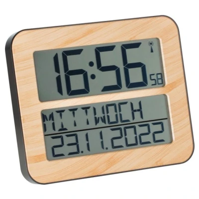 Abbildung von TFA Dostmann Funkwanduhr TimeLine Max 60.4512 digitale Wanduhr in Holz Optik