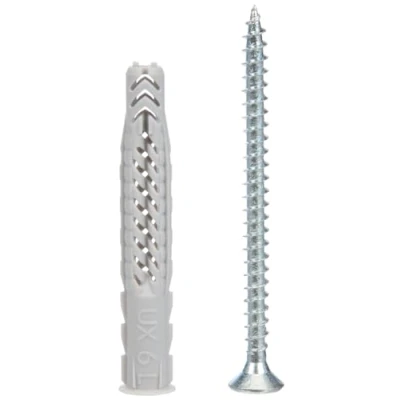 Abbildung von FISCHER Universaldübel UX 6 x 50 R S/5, je 25 Nylondübel mit passenden Schrauben, Allzweckdübel Rand, für optimalen Halt bei Befestigungen in Beton, Gipskarton, Kalksand Lochstein uvm.