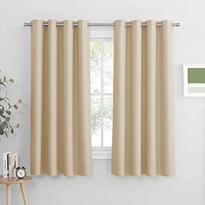 Abbildung von PONY DANCE Gardinen Schlafzimmer Ösenvorhang 2er Set Verdunklungsvorhänge Wohnzimmer Gardienen Kurz Vorhang Beige Blickdicht, H 158 x B 132 cm, Biscotti