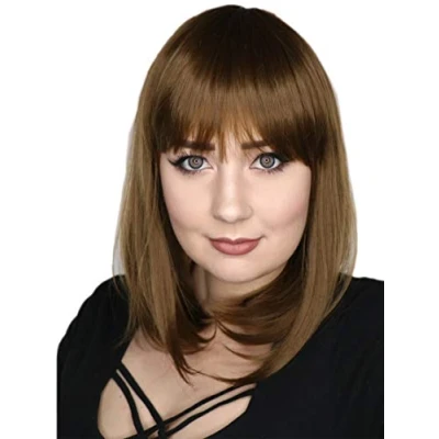 Abbildung von Prettyland Damen Braun brünett glatte Matte Natürliche wie Echthaar Mittel lange Alltag Perücke Bob Pony Wig C952