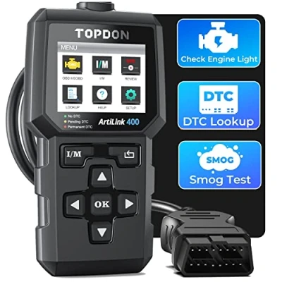 Abbildung von OBD2 Diagnosegerät, TOPDON AL400 Auto Auslesegerät OBD Diagnosewerkzeug mit 10 Funktionen, Motorkontrollleuchte, Smogtest, O2 Sensortest EVAP, PC Update