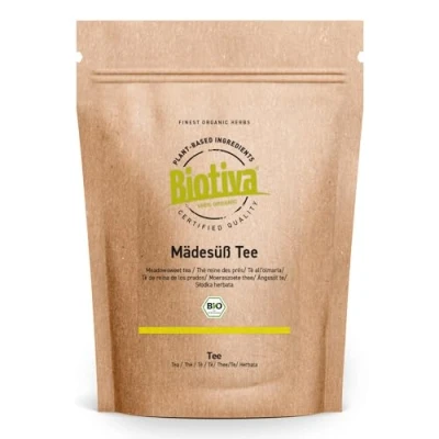 Abbildung von Mädesüß Tee Bio 250g echtes Filipendula ohne Zusätze vegan 100% Qualität Abgefüllt und kontrolliert in Deutschland Biotiva