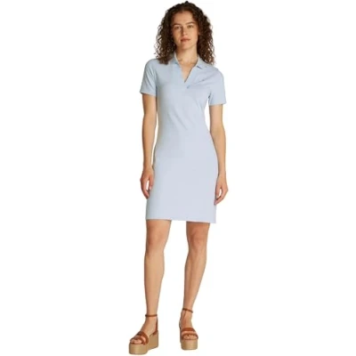 Abbildung von Tommy Hilfiger Damen Polokleid Slim Fit V Neck Kurz, Blau (Breezy Blue), XXS