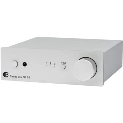 Abbildung von Pro Ject Stereo Box S3 BT, Ultrakompakter Vollverstärker mit AptX HD Bluetooth und Motorpotentiometer (Silber)