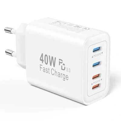 Abbildung von USB C Ladegerät 40W, 4 Port USBC Netzteil Adapter Stecker Mehrfach Kompatibel mit iPhone 16 15 14 13 12 11 Pro Max SE XS XR X 8 7 Plus, iPad, Samsung, Schnellladegerät Charger Ladestecker Ladeadapter