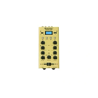 Abbildung von OMNITRONIC GNOME 202P Mini Mixer gold 2 Kanal DJ mit Bluetooth und MP3 Player im Miniaturformat Regelbarer Mikrofoneingang/Kopfhörerausgang über 6,3 mm Klinke