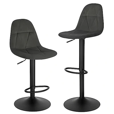 Abbildung von Lestarain Barhocker 2er Set, Tresenhocker, Bistrohocker, Design Hocker mit Rückenlehne, höhenverstellbar, 360Drehhocker, Barstuhl Samtbezug, aus Metall, Sitzhöhe 60 81 cm, dunkelgrau, LBAI64001 2