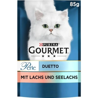Abbildung von GOURMET PURINA Perle Duetto Katzenfutter nass, mit Lachs und Seelachs, 26er Pack (26 x 85g)